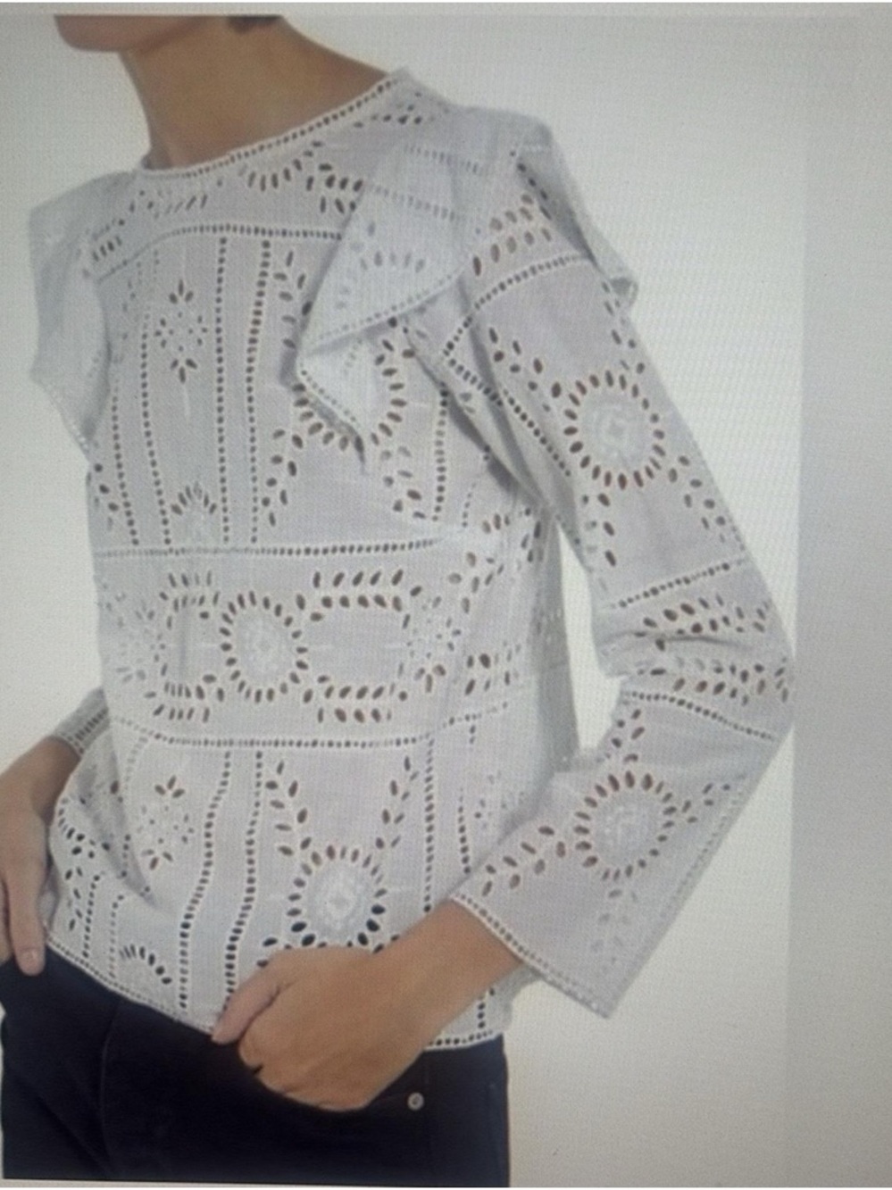 The Kooples White Eyelet Ruffle Long-Sleeve Top - Women